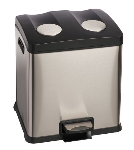 AthLike Cubo de basura doble de 60 L (16 galones), cubo de basura de cocina  de acero inoxidable, cubo de basura clasificado de doble compartimento